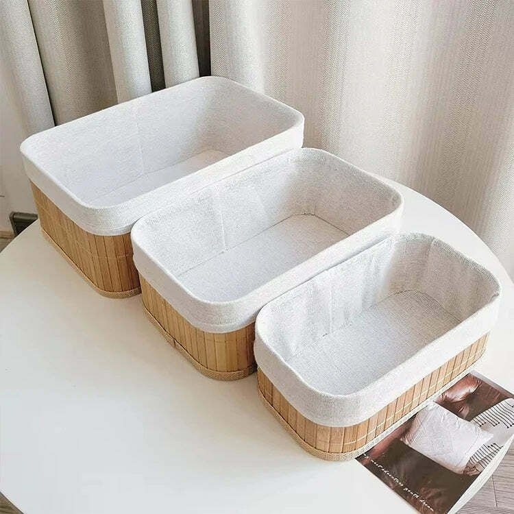 Lot de 3 Paniers de Rangement en Bambou Naturel - Image 2
